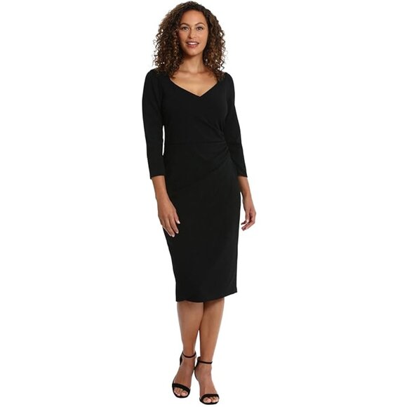 London Times Petite Puff-Sleeve Midi Dress Black 6P - Picture 2 of 8